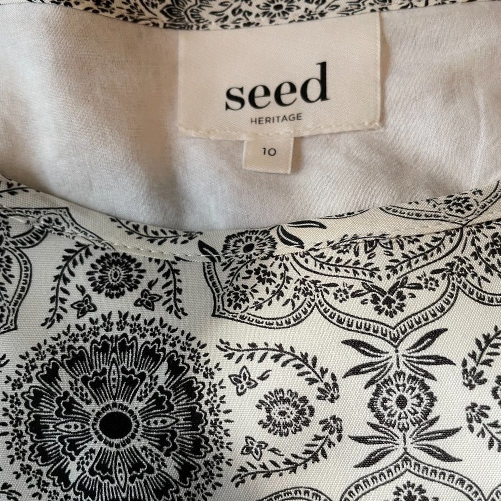 Seed Heritage Size 10 Black and White Pattern Mini Dress with White Detail - Picture 5 of 9